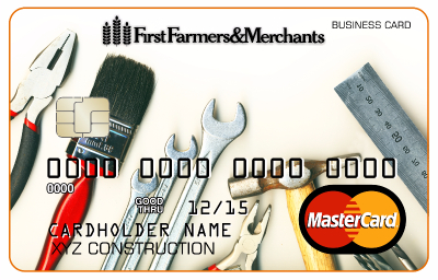 debit card with a custom photo of construction tools on it.